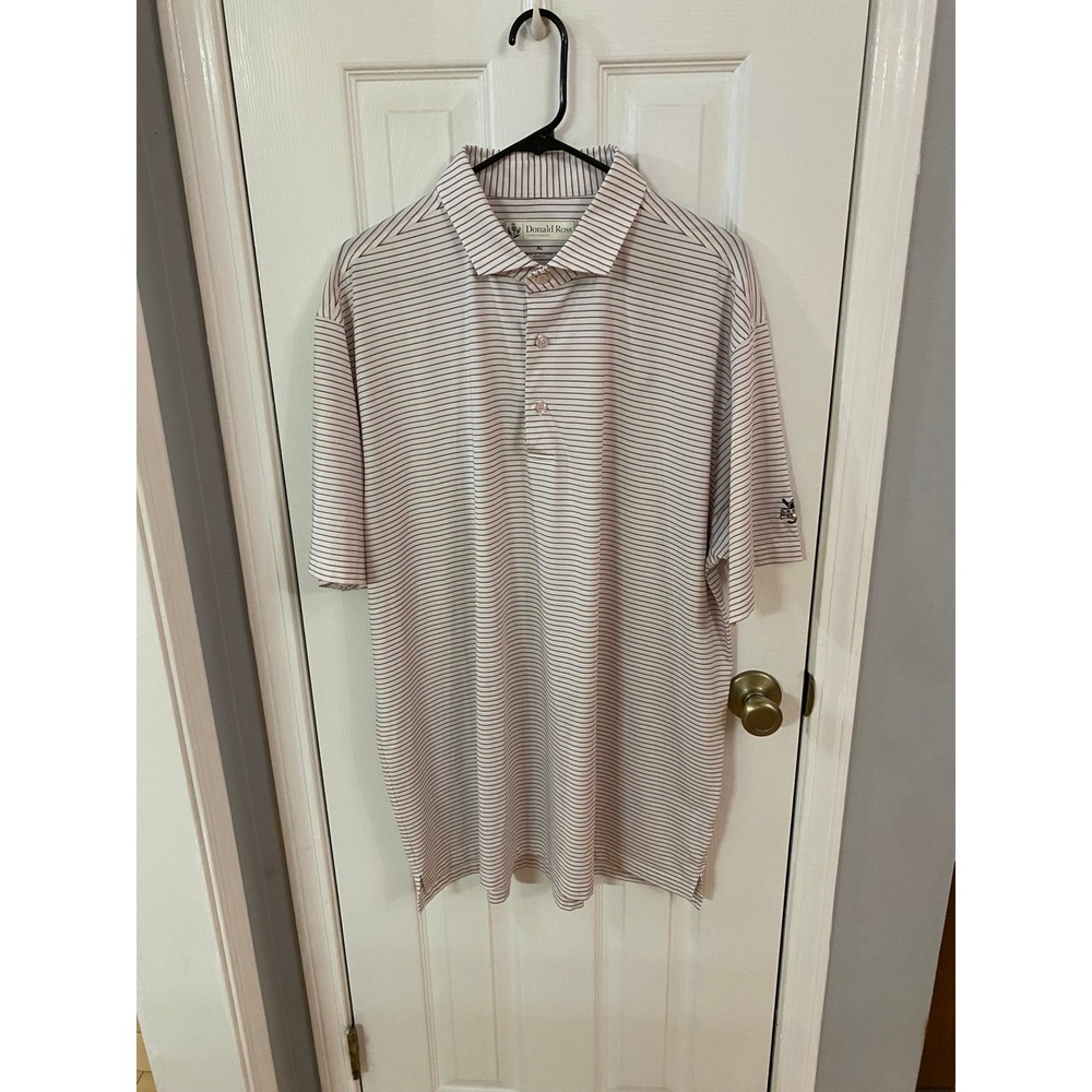 Donald Ross Polo Shirt Mens XL White Pink Striped The Legends Performance Golf
